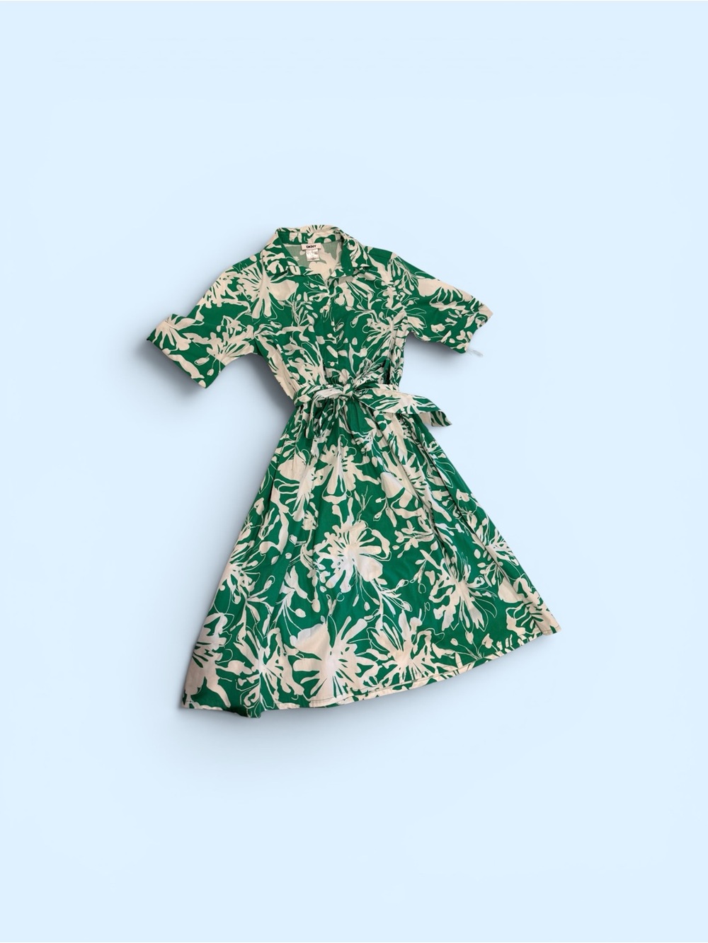 DKNY NWT floral belted green button down dress
